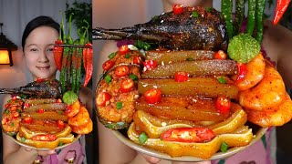 A Chinese Woman Eating Delicious Food Pork Chicken Seafood Meat at Home ASMR Eating Challenge [upl. by Imerej]