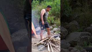 Camping in the middle of the forest by the river making a fire and cooking [upl. by Abehshtab]