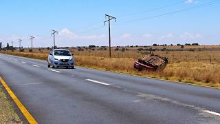 Car on its roof after an accident on the N14 between Vryburg and Delareyville in South Africa [upl. by Edroi]