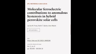 Molecular ferroelectric contributions to anomalous hysteresis in hybrid perovskite so  RTCLTV [upl. by Herson]