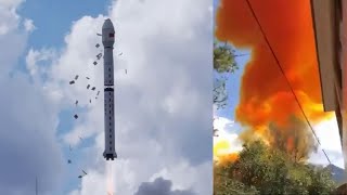 Slomo Chinese launch booster almost lands on school 7 Sep 2020 [upl. by Viens109]