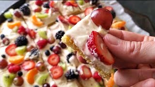 How to make a Fruit Pizza  Sugar Cookie Pizza with Cream Cheese Frosting Recipe and Instructions [upl. by Nairot]