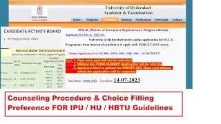 Counseling Procedure amp Choice Filling Preference FOR IPU  HU  HBTU GuidelinesHow to Expect NIT [upl. by Coleville183]