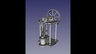 FreeCAD  1 CYLINDER ENTABLATURE STEAM ENGINE WITH SLIDING CROSSHEAD [upl. by Valerian]