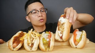 A Bunch of Hot Dogs MUKBANG  CHILI CHEESE DOG CHICAGO STYLE DOG STREET DOG [upl. by Carrnan835]