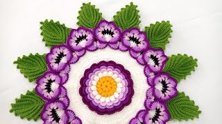 Como tejer las HOJAS para las flores pensamiento a crochet tipo tapete  FLOR N° 51 [upl. by Arnaldo]