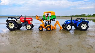 Jcb 3dx damper track jump River l Mini Mohindra Tractor l Makmud Toys [upl. by Akinej]