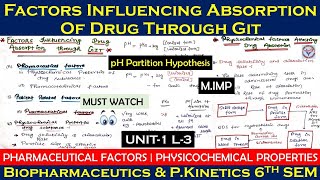 Pharmaceutical Factors affecting drug Absorption through GIT  Physicochemical Properties  6th Sem [upl. by Dlopoel628]