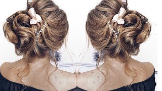 ВЕЧЕРНЯЯ СВАДЕБНАЯ ПРИЧЕСКА СРЕДНИЙ ПУЧОК  UPDO FOR WEDDING TUTORIAL [upl. by Anilac]