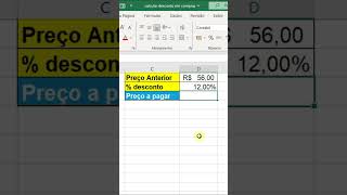 Desconto em porcentagem no Excel excelbr [upl. by Nosloc]