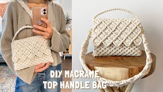 DIY  Macrame top handle bag tutorial  Bolsa de macrame  마크라메 가방 [upl. by Loftus7]