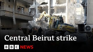 Central Beirut residential building hit by massive Israeli strikes  BBC News [upl. by Collete]