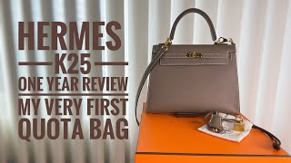 Hermes 🍊 Kelly 25 Sellier l One Year Review l my very first H Quota Bag [upl. by Dopp]