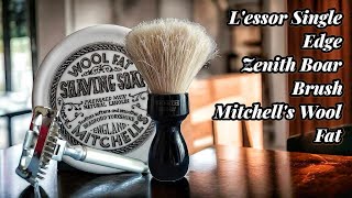 💈 Mitchells Wool fat 💈Zenith Boar Brush 💈L’essor Single Edge [upl. by Leverett]