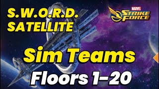 FLOORS 120 EASY SIM TEAMS GUIDE SWORD SATELLITE BLACK KNIGHT EVENT  MARVEL Strike Force [upl. by Nekcerb]