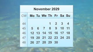 November 2029 Calendar [upl. by Brinna]