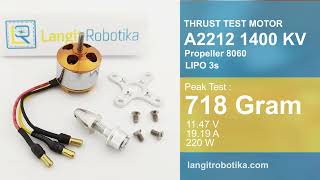 Motor Thrust Test Yellow A2212 1400kv 8x6 3s  Review Thrust Motor 2212 1400kv  Langit Robotika [upl. by Yates]