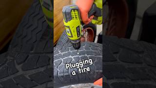 Plugging a tire with a drill tools mechanic autorepair [upl. by Bartel592]