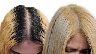 HOW TO TOUCH UP ROOTS  BRUNETTE TO BLONDE  BLEACH AND TONE [upl. by Kaela]