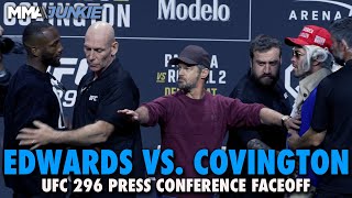 Leon Edwards Colby Covington Restrained at UFC 296 Press Conference Faceoff [upl. by Happy]