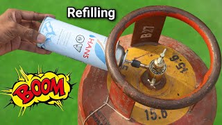 How to refill butane gas can at home using kitchen LPG gas cylinder [upl. by Valdas347]