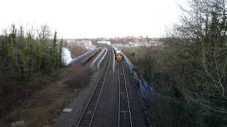 Transport for Wales train leaves Chester alongside historic Roodee Racecourse Cheshire England UK [upl. by Namzaj]