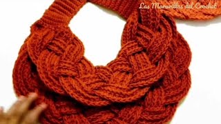 🍁BUFANDA TRENZADA A CROCHET crochet LasMaravillasdelCrochet ganchillo [upl. by Nabalas]