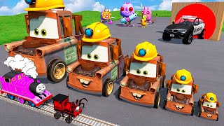 Big amp Small Rescue Squad Mater vs C24 Mater  Slide Colors vs Trains vs Portal Trap  BeamNGDrive [upl. by Hgielac]