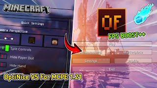 OPTIFINE MCPE 121 FPS BOOST  OptiNice V5 Ultra Pro [upl. by Amhsirak]