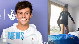 Diver Tom Daley Gives INSIDE LOOK at Cardboard Beds in 2024 Paris Olympic Village  E News [upl. by Esyned]