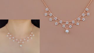 DIY Beaded Lace Necklace with Pearls and Seed Beads How to Make Beaded Jewelry Beading Tutorial [upl. by Aznola]