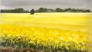 Paint A WATERCOLOR STORMY SKY amp CANOLA FIELD Loose Watercolour Landscape PAINTING Tutorial DEMO [upl. by Enelaj]