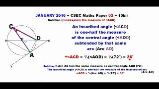 Paper2CSECMATHS304  Circle Geometry amp The Inscribed Angle  January 2016 Number 10bii [upl. by Attevroc]