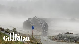 A New Zealand bridge is swept away in torrential rain and flooding on the South Island [upl. by Chaffinch994]