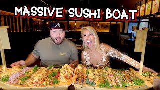 MASSIVE SUSHI BOATS at Crazy Rock N Sushi in Stanton CA ft stevensushi RainaisCrazy [upl. by Ahseenal]