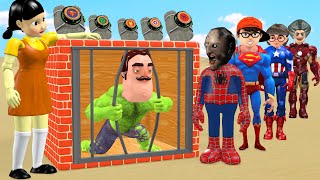 Scary Teacher 3D vs Squid Game Become Superhero Nick Hulk Escape from prison cell 5 Times Challenge [upl. by Ayaet170]