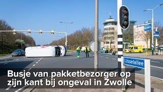 Busje pakketbezorger op zijn kant bij ongeval IJsselallee Zwolle  ©StefanVerkerknl [upl. by Kcirdla]