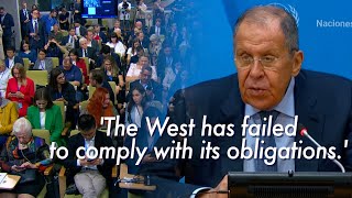 Russia’s Lavrov condemns killing of Hezbollah leader blames USNATO the root cause of Ukraine war [upl. by Zerdna]