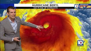 Category 3 Hurricane Beryl intensifying to a Category 4 [upl. by Pritchard28]