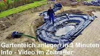 Gartenteich anlegen in 3 Minuten  Gartenteich mit Bachlauf bauen  Video im Zeitraffer Tempo [upl. by Puglia789]