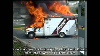 STATter911com Explosion lifts roof off burning ambulance in Mt Rainier MD [upl. by Johnson877]