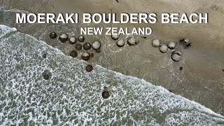 Moeraki Boulders Beach  Drone Video  4K  Hampden  Otago  South Island  New Zealand [upl. by Elisabeth]