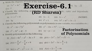 RD Sharma Solutions for Class 9 Maths Chapter 6 Factorisation of Polynomials Exercise 61 Q1 to Q8 [upl. by Joris468]