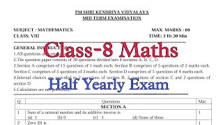 Class8 Maths Half Yearly Exam Question Paper TERM1  Session 202425  Kendriya Vidyalaya Students [upl. by Ansel]