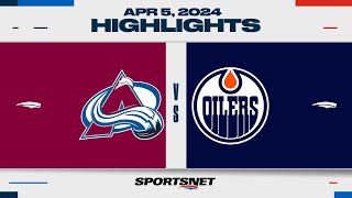 NHL Highlights  Avalanche vs Oilers  April 5 2024 [upl. by Nedmac]