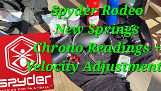 Spyder Rodeo Old School Paintball marker STBB New Springs and Chrono Readings  Velocity adjustments [upl. by Melvin]