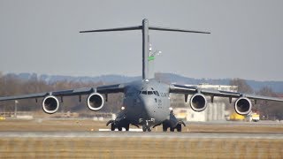 Boeing C17A Globemaster III United States Air Force USAF departure at Munich Airport [upl. by Haelhsa]