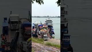 Six large trucks came by boat Ferry across the river Car ferry across the river Beautiful scener [upl. by Issirk]