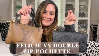 LOUIS VUITTON FELICIE VS DOUBLE ZIP POCHETTE  COMPARISON REVIEW  WHAT FITS INSIDE  MOD SHOTS [upl. by Enniotna]