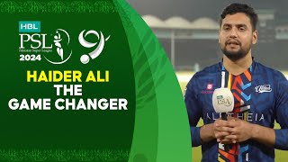 Haider Ali the 𝗚𝗔𝗠𝗘 𝗖𝗛𝗔𝗡𝗚𝗘𝗥 🌟🎥 The Islamabad United hero talks about his impactful knock 👊 [upl. by Patrice]